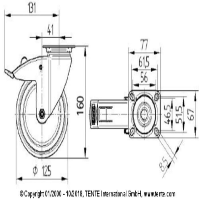 Ruedas placa Ø125mm con freno