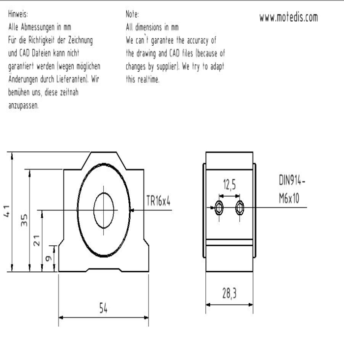 Trapezoidal lead screw nut 16x4 R red bronze with aluminum housing has a 4mm right-hand thread