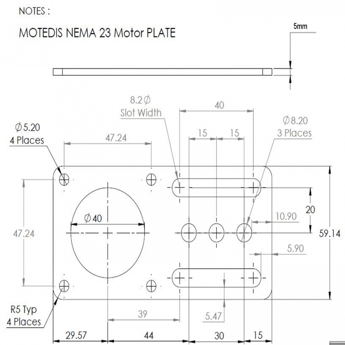 Placa soporte del motor NEMA 23, t=5mm Laser cut