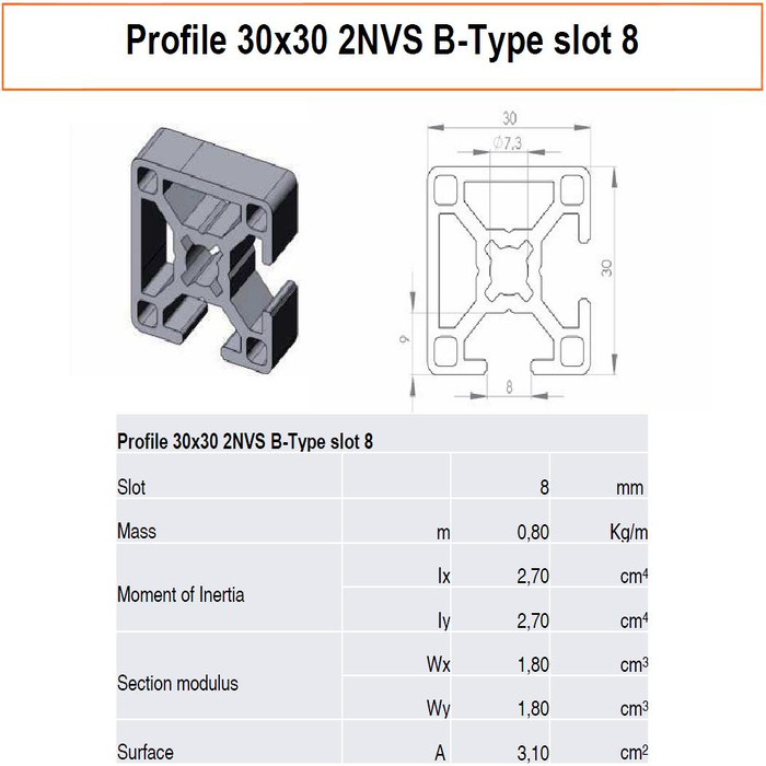Profile 30x30 2NVS B-Type Slot 8