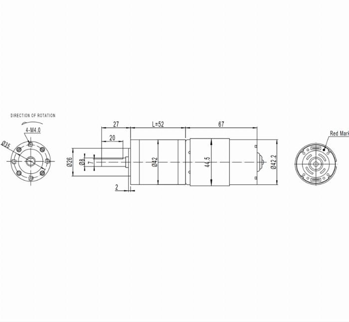 Reductor planetario de 52 mm y motor de corriente continua de imanes